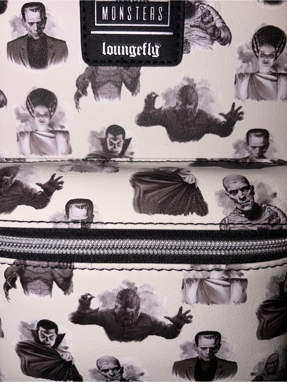 Loungefly Black & White Monsters Mini Backpack NWT